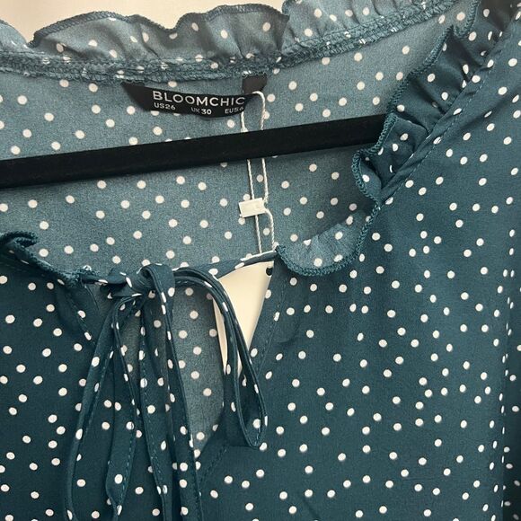 Bloomchic Polka Dot Long Sleeve Blouse Green - Picture 4 of 5